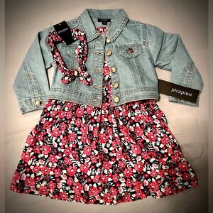 NWT. 3 piece floral dress set for toddler girl. Made by Picapino.Size 24 months.